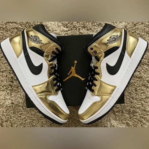 Shoes | Jordan1 Mid Metallic Gold Black Mens Size 115 | Poshmark display picture 2